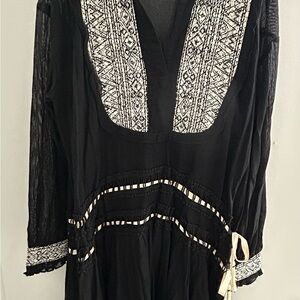 Zara Black Dress with White Embroidery